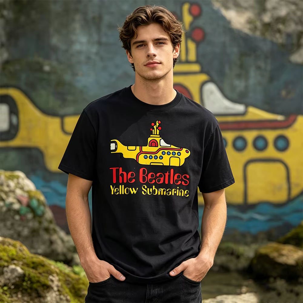 T-shirt The Beatles Black Rock Band