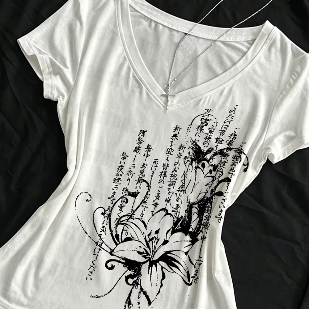 T-shirt pour femme, imprimé gothique d'été
