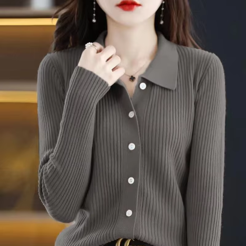 Polo rouge hiver bouton hauts en tricot pour femme Cardigan rose pull