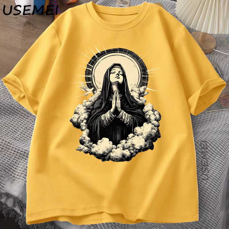 T-shirt chrétien vierge marie graphique foi unisexe