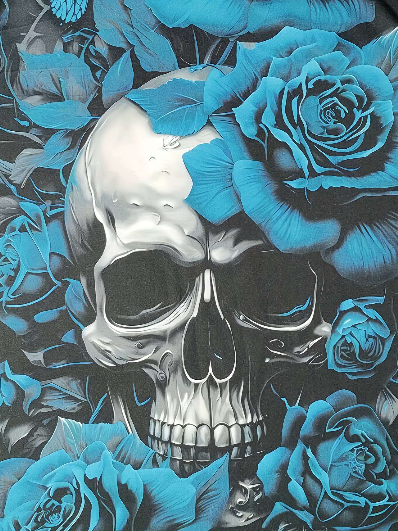 T-shirt pour femme - Motif tête de mort et rose turquoise