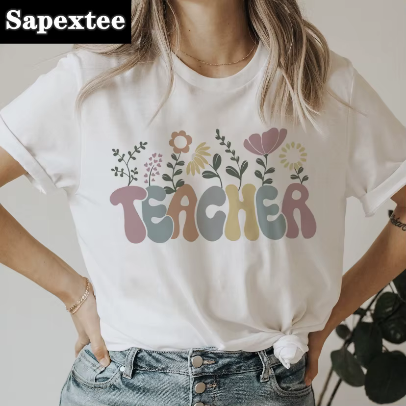 Mode lettre enseignant fleurs 90s imprimer vêtements femmes t-shirt esthétique graphique blanc à manches courtes