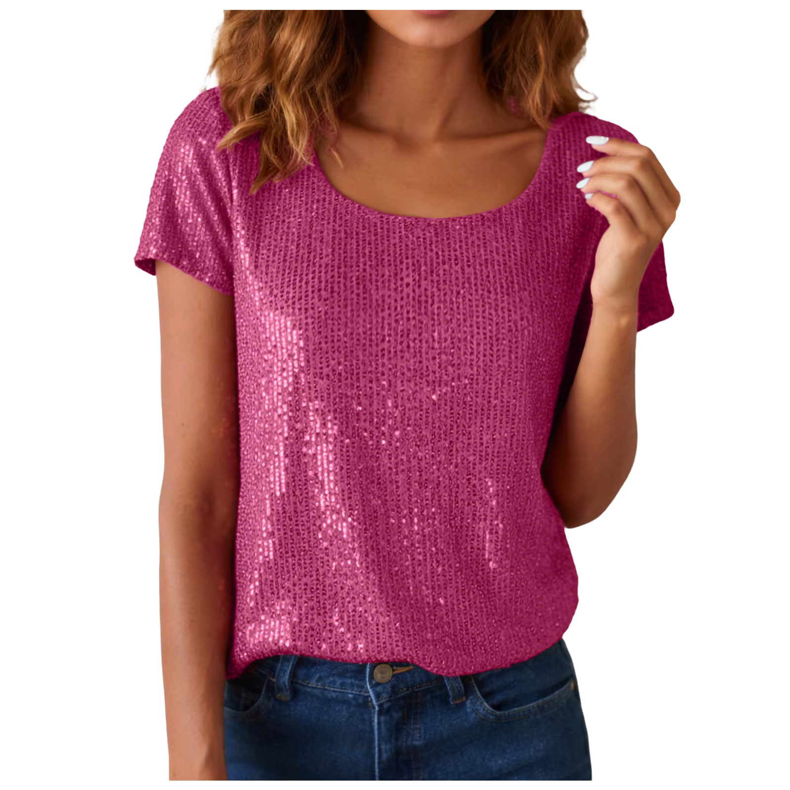 T-shirt à paillettes brillantes pour femmes