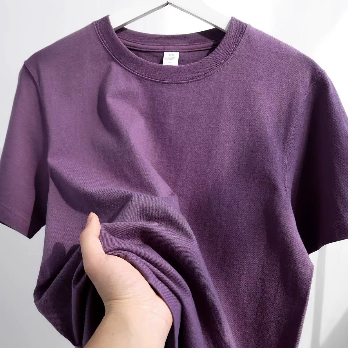 T-shirts pour hommes et femmes 300G lourd gris-violet col rond