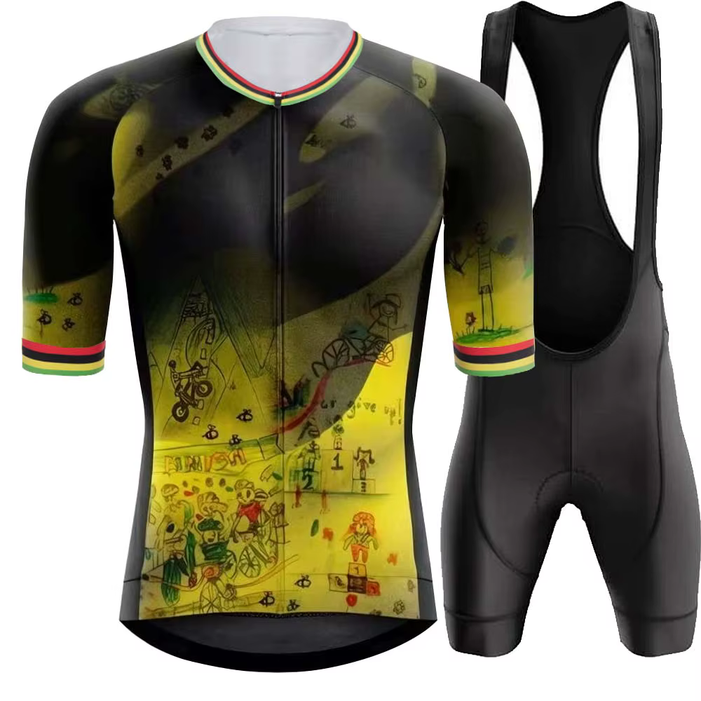 Ensemble Maillot et Cuissard de Cyclisme France Tour 2026 – Tenue de Champion du Monde pour Hommes – Maillots de Vélo de Route et Cuissard à Bretelles VTT
