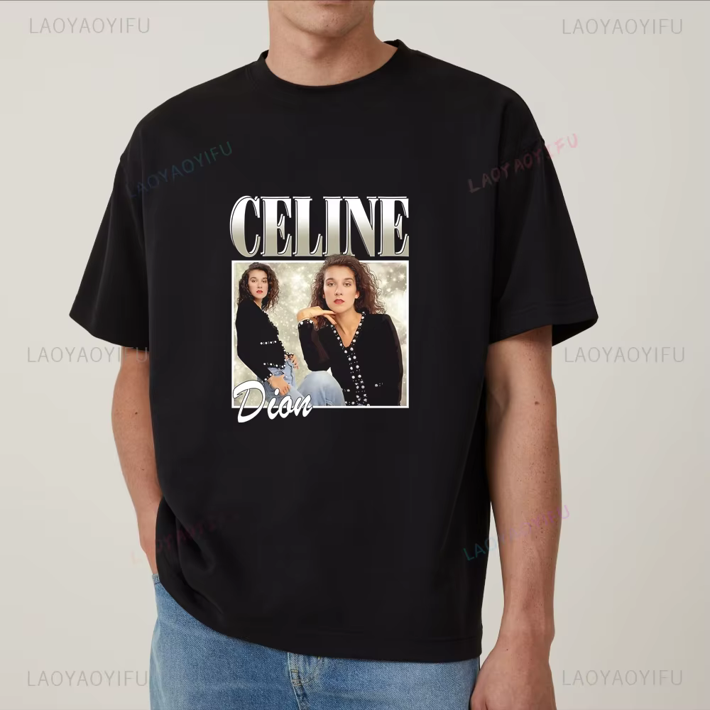 T-shirt imprimé rétro Céline Dion - Chemise à manches courtes tendance unisexe adaptée aux hommes et aux femmes
