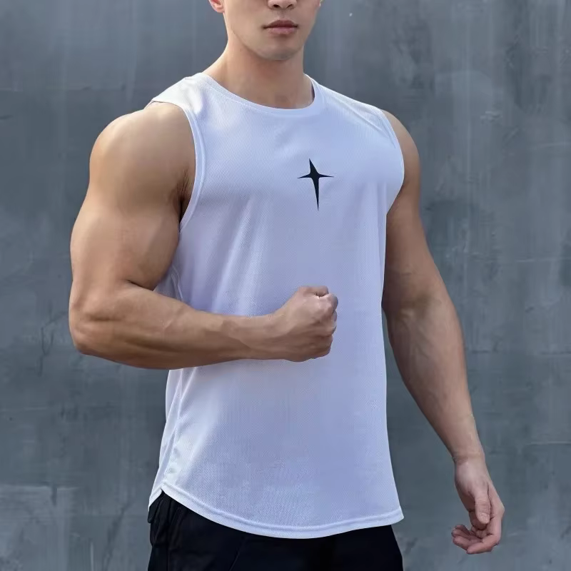 Été gilet sans manches sport de plein air débardeur course fitness maillot de corps séchage rapide col rond gymnase T-shirt hommes dessus respirants