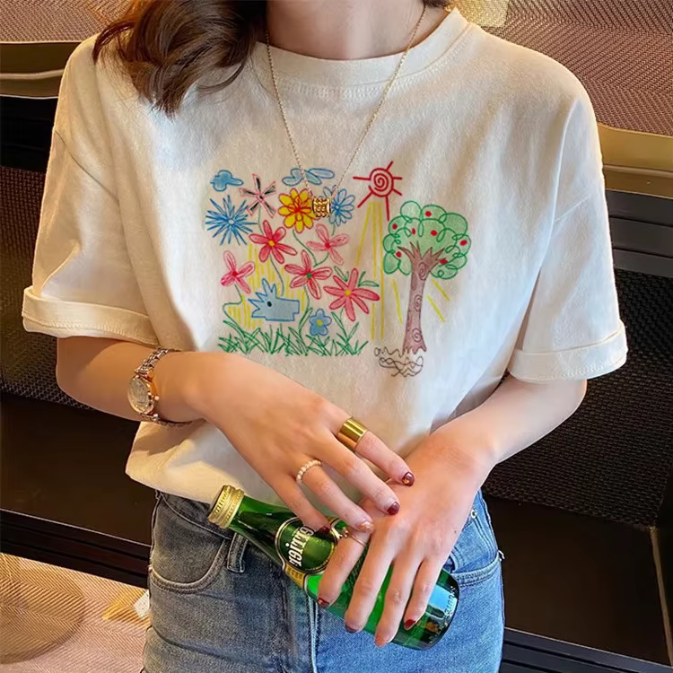 T-shirt blanc chic coréen pour femme