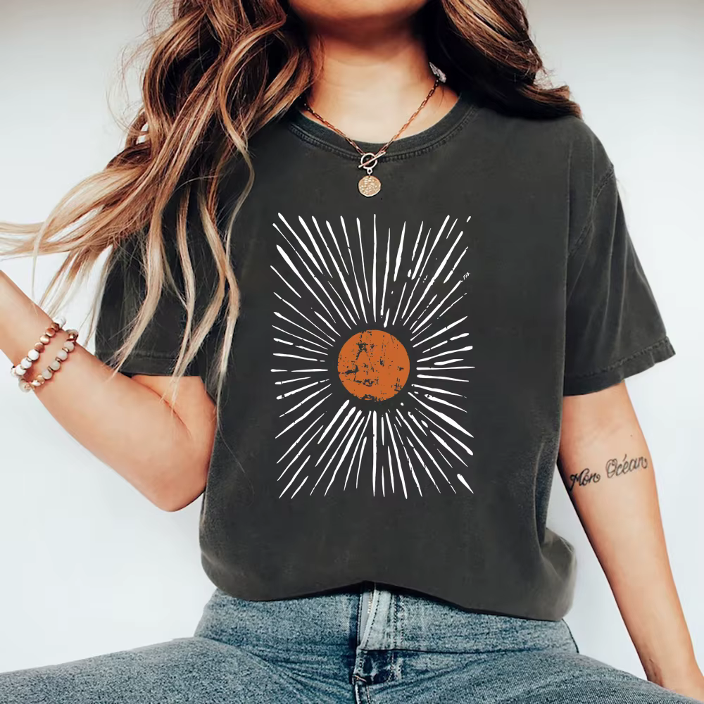 Sunburst Vintage T-Shirts Boho chemise soleil graphique t-shirt hommes femmes à manches courtes col rond