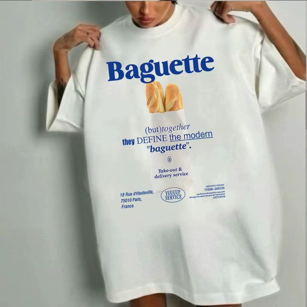 Nouveau rose pain imprimé graphique T-shirt femmes à manches courtes 100% coton surdimensionné