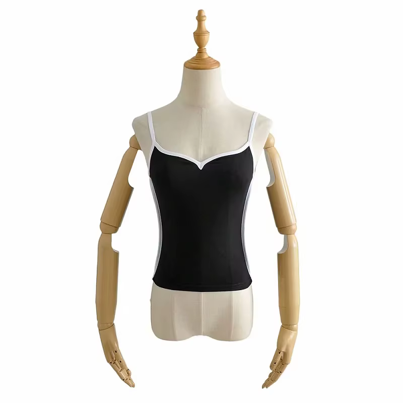 Haut court noir été sexy hauts femmes 2024 spaghetti sangle