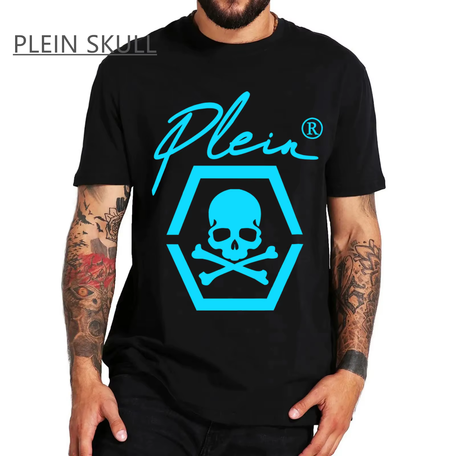 PLEIN crâne imprimé respirant T-shirt hommes rue gothique ample