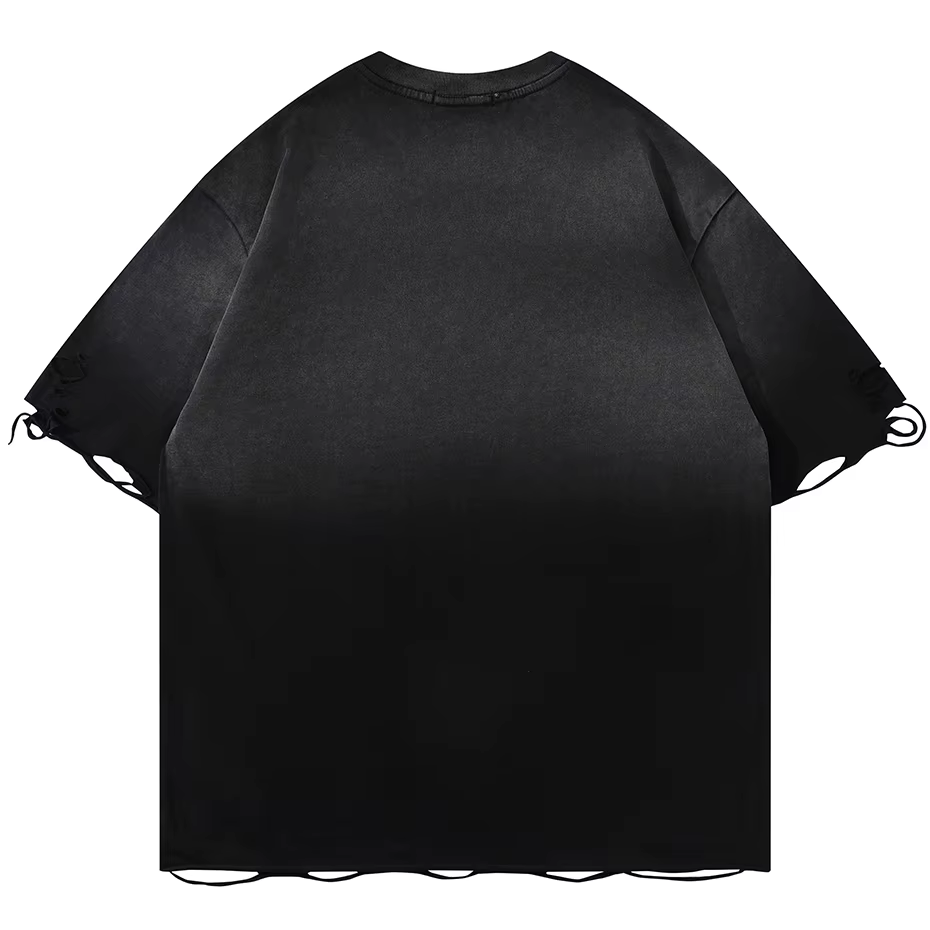 T-shirt Homme Vintage Déchiré Effet Vieilli avec Broderie Étoile Métallique