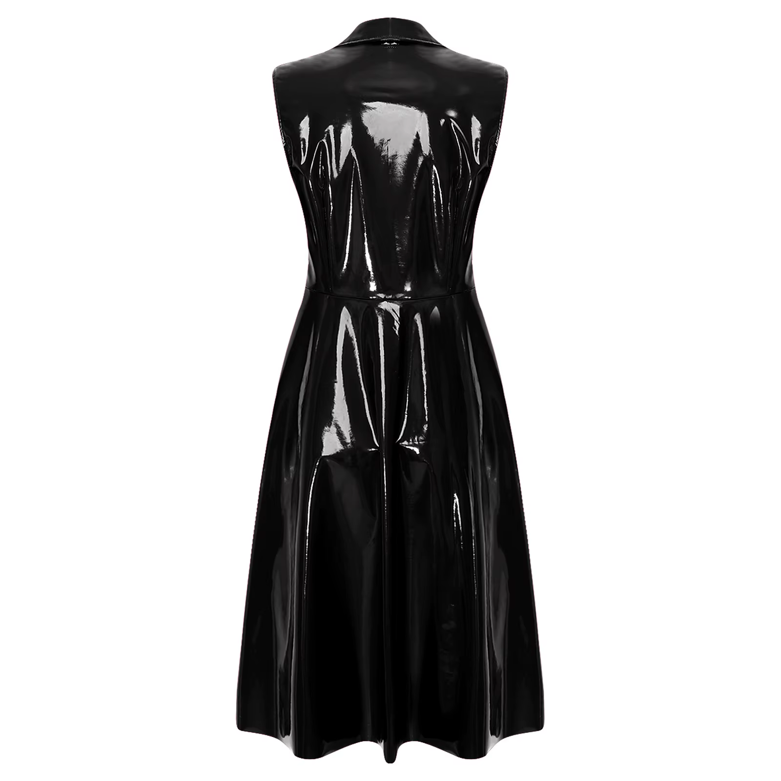 Blazer trench-coat sans manches en PU brillant pour femme