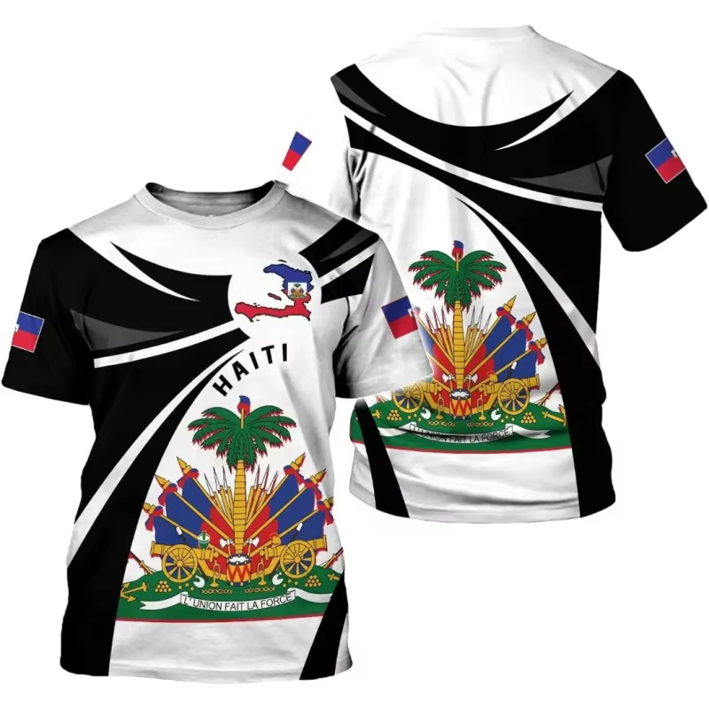 Haïti National Emblème Motif T-Shirt Pour Hommes Drapeau Haïtien 3D T-shirts Imprimés Décontracté Lâche