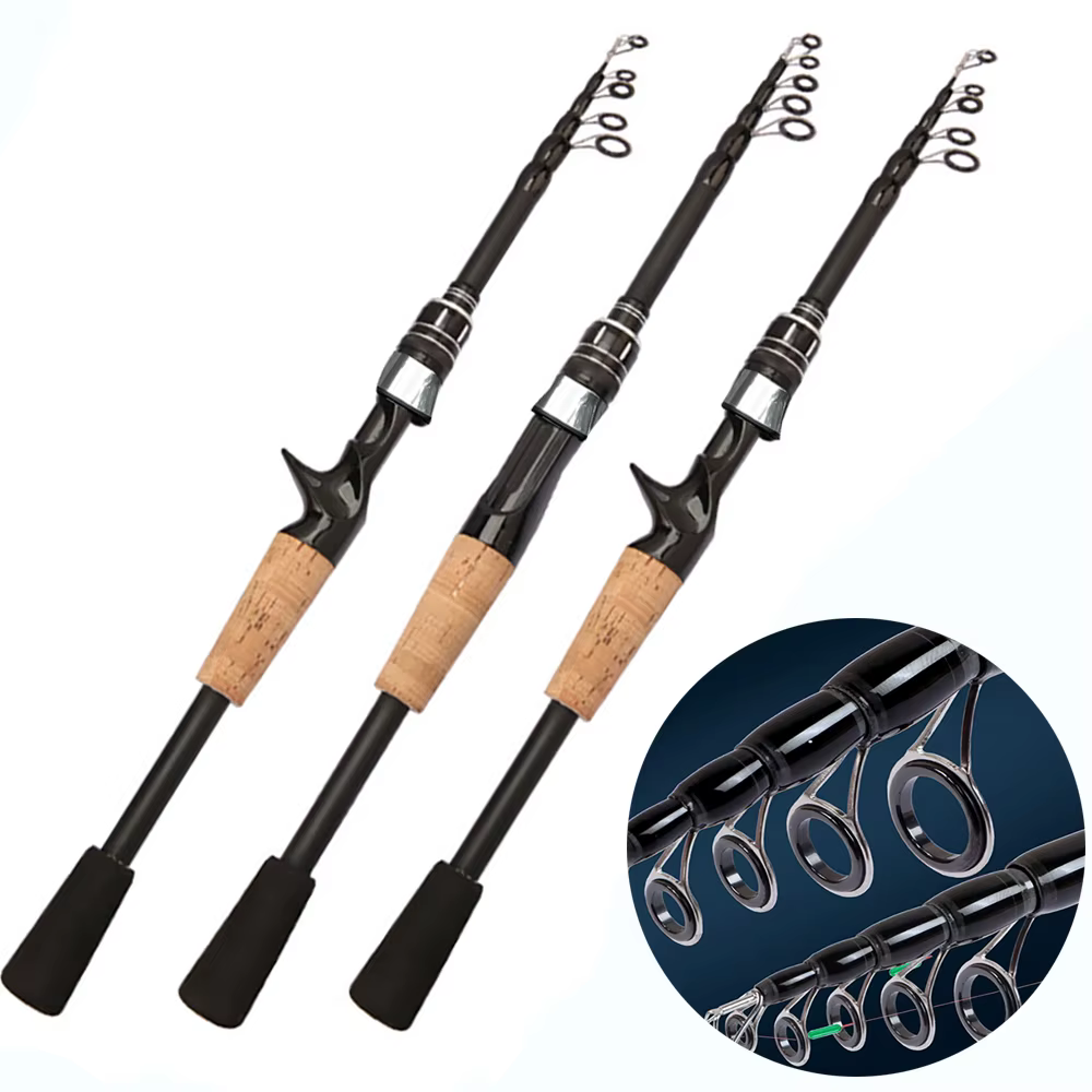 Canne à leurre télescopique 1.5M 1.8M 2.1M 2.4M canne à pêche Spinning en carbone canne à pêche Baitcasting 8g-25g manche en bois matériel de pêche coulée