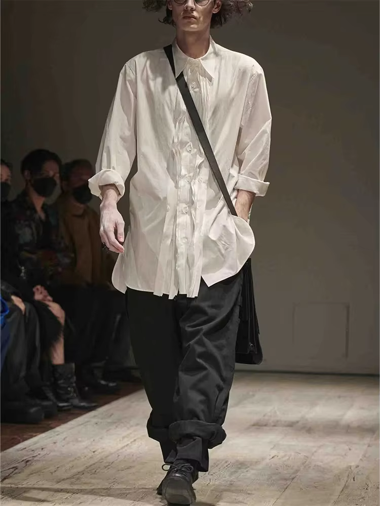 FANTASTION chemise de smoking d'inspiration vintage avec ruban plissé détail chemisier surdimensionné à manches longues coupe ample pour un décontracté chic