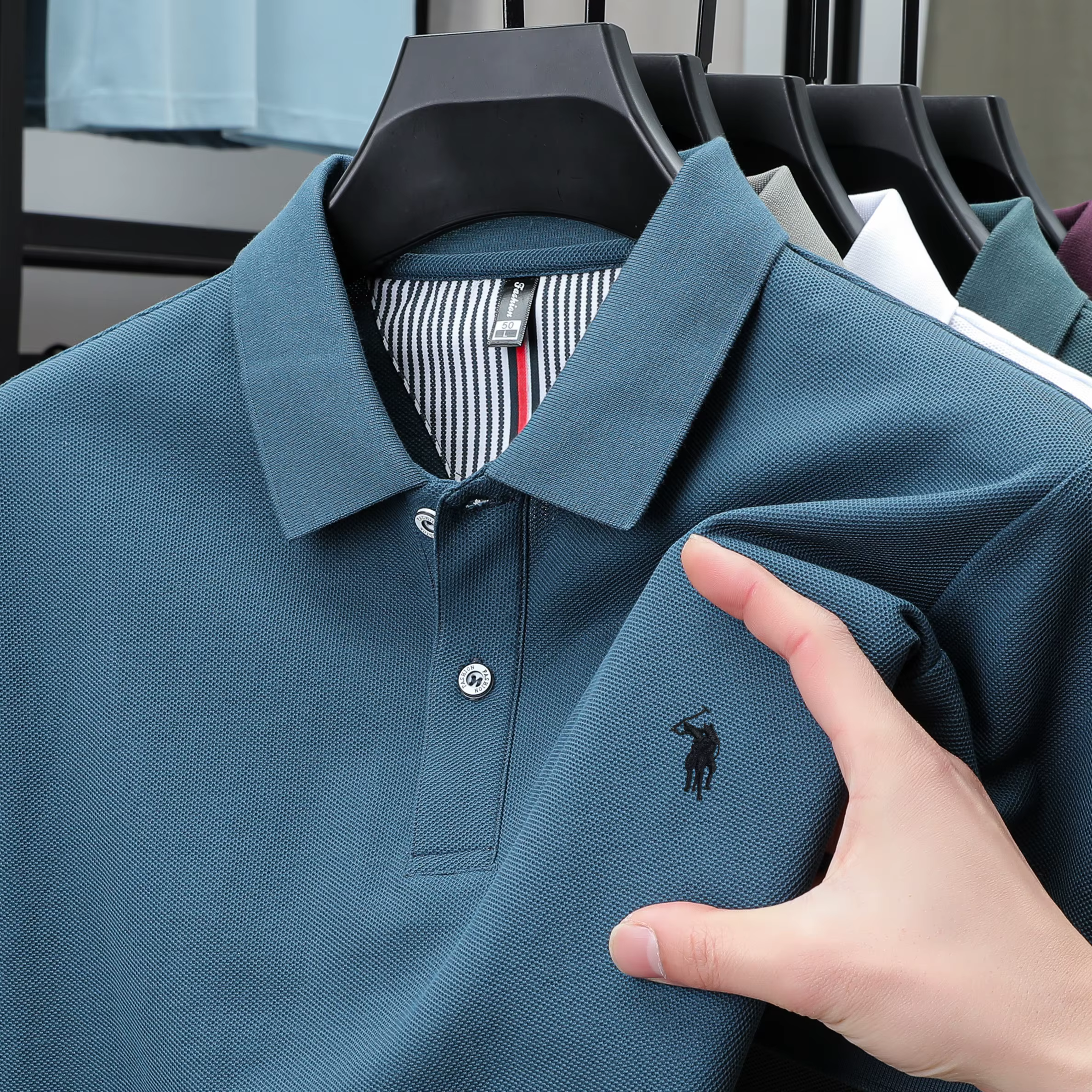 Été hommes de luxe marque Swing Spurs brodé polo shirt 100% coton anti-rides respirant peau amiable affaires Casual Top