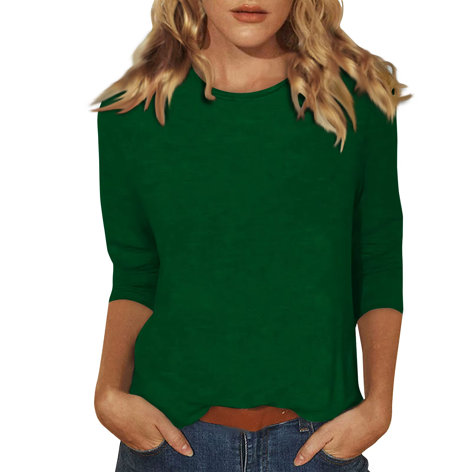T-shirt Manches 3/4 Col Ras du Cou pour Femme