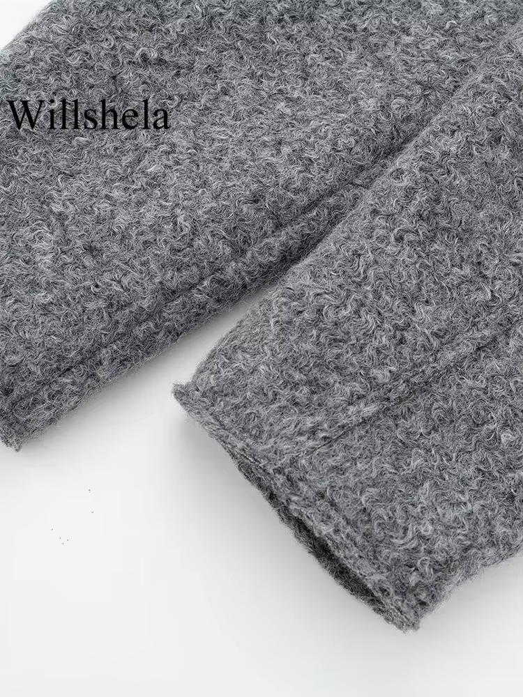 Willshela femmes mode avec poches gris avant vestes à glissière Vintage revers cou manches longues femme Chic dame tenues