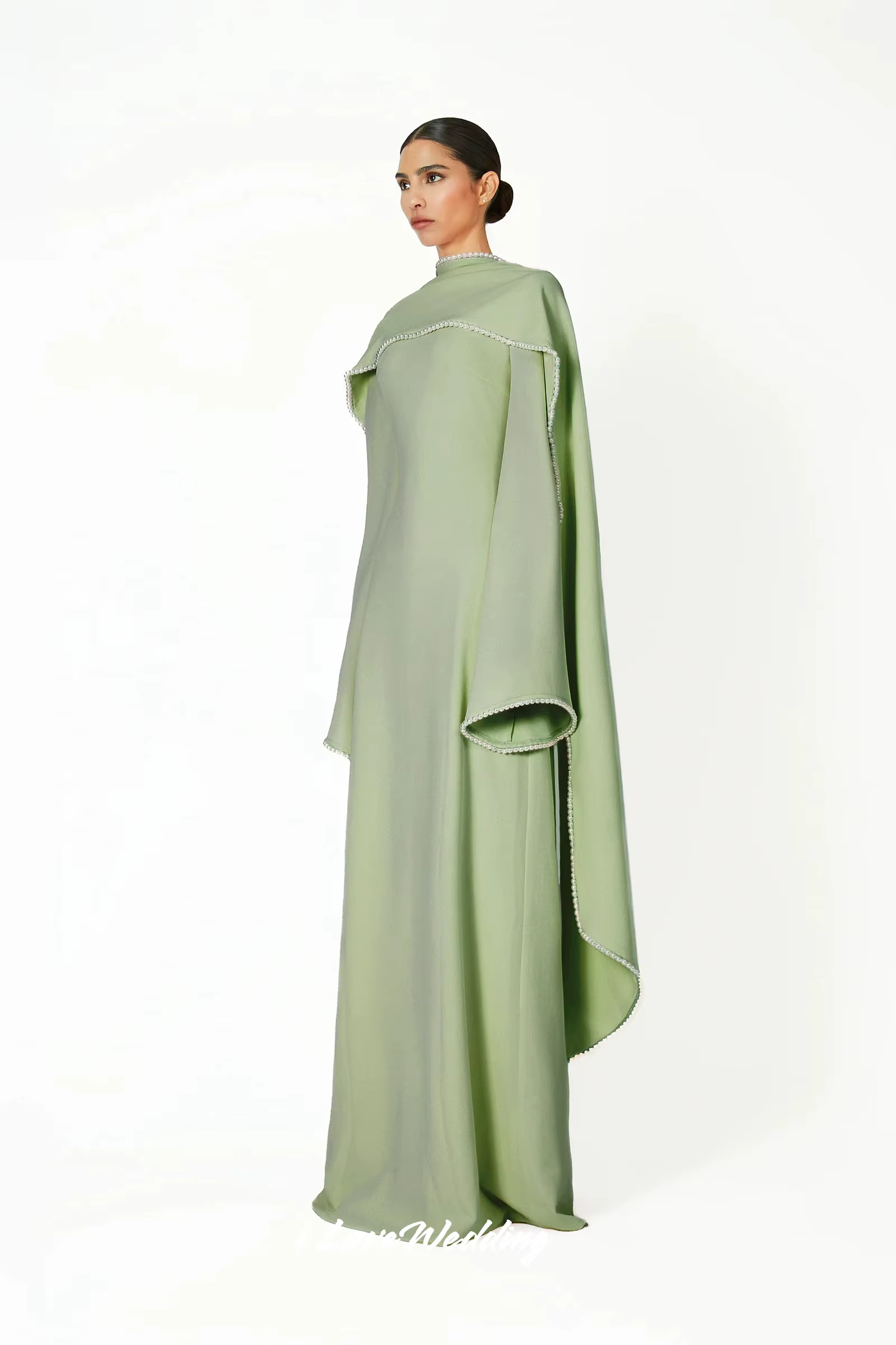 Robe de soirée en Satin vert sauge