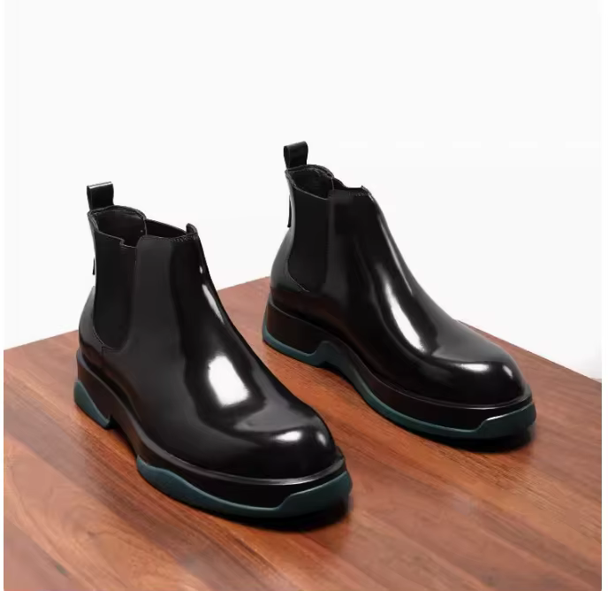 Bottes montantes pour hommes, bout rond, Style européen, mocassins de luxe confortables en cuir faits à la main, chaussures pour hommes