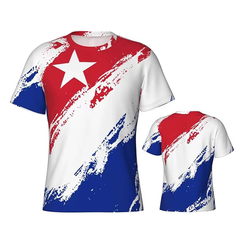 Porto Rico drapeau graphique T-shirt pour hommes Football sport décontracté respirant à manches courtes t-shirts