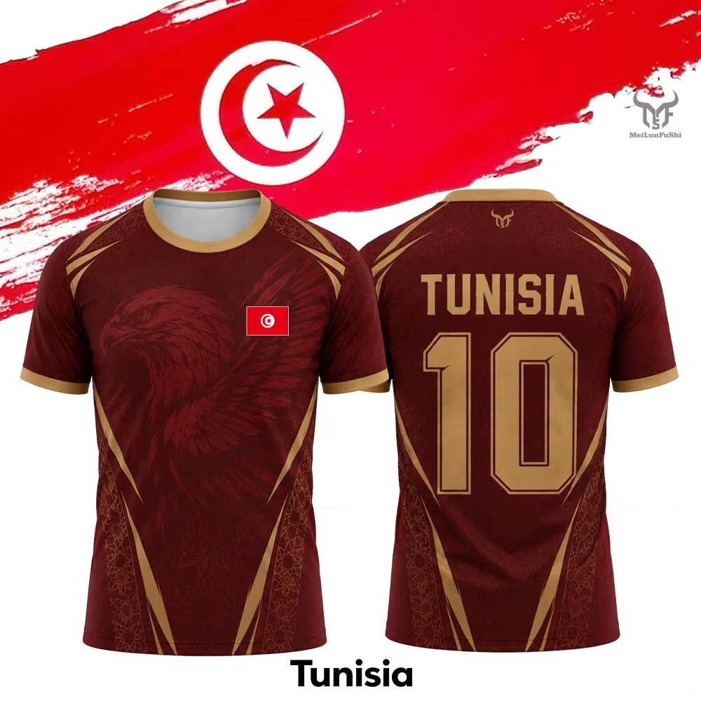 Nouveau maillot de football imprimé drapeau tunisien pour hommes