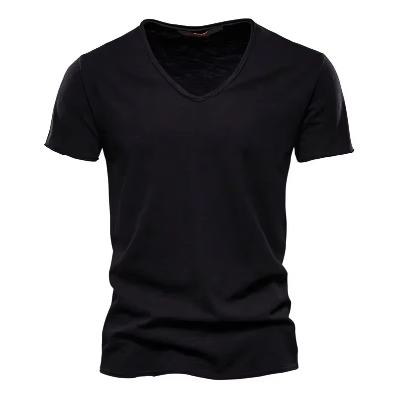 Nouveau T-shirt Homme 2026 à Col V Manches Courtes Couleur Unie – Hauts pour Hommes