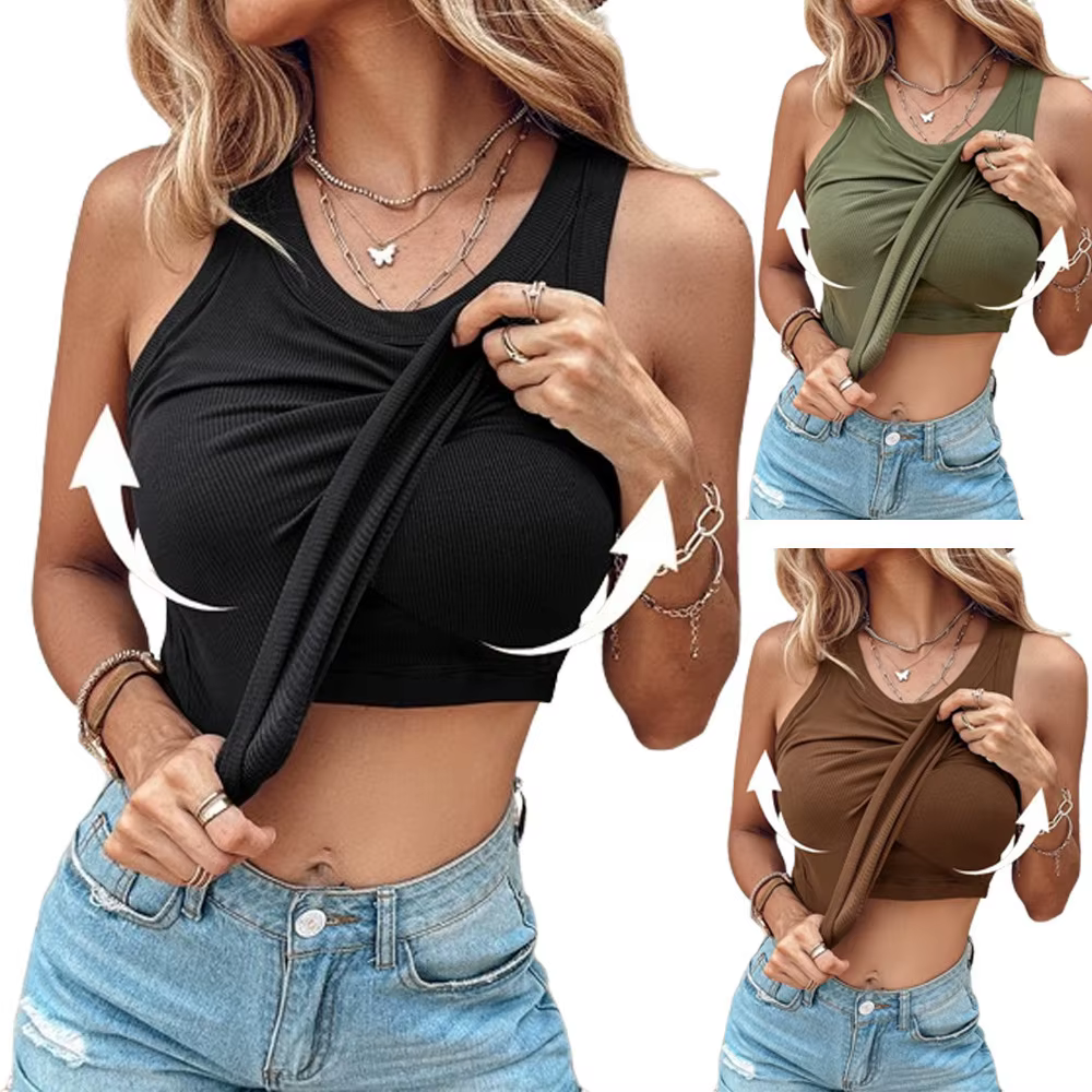T-shirt sans manches à col rond pour femme