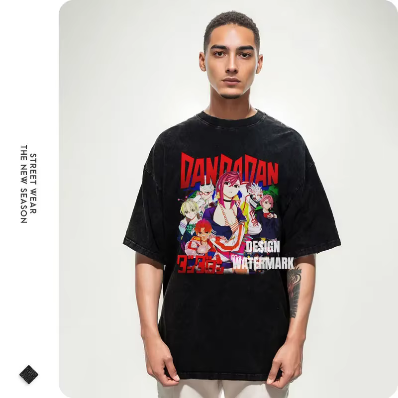 T-shirt Anime Dan-da-dan Vintage Lavé Dan Da Streetwear Manga Ayase Momo Takakura Ken Dan Tops Tees Homme 100% Coton