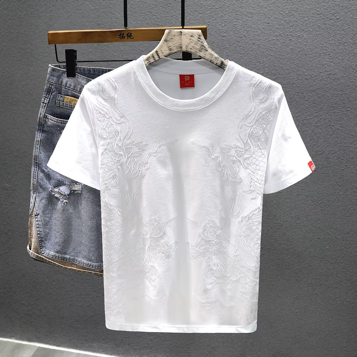 T-shirt manches courtes brodé de Style chinois pour hommes