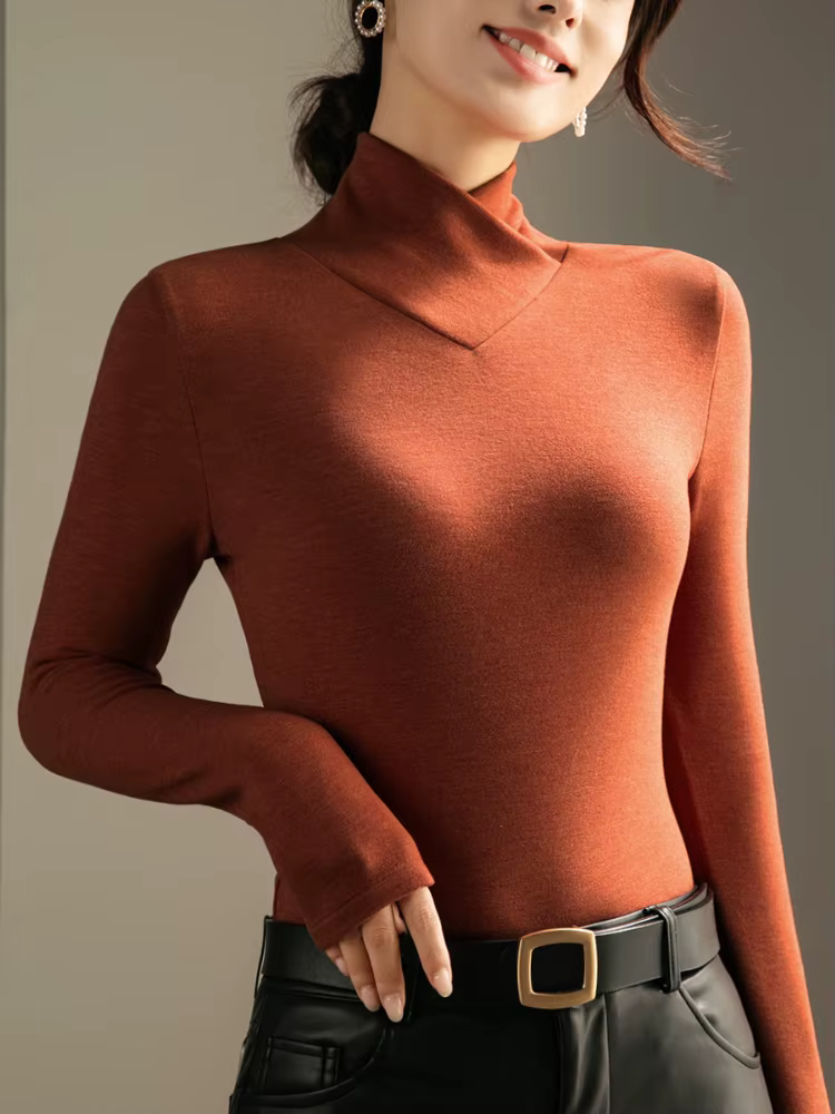Chemise allemande en velours à col en V pour femmes, T-shirt à manches longues, chaud, astronomique, intérieur en laine, collection automne et hiver