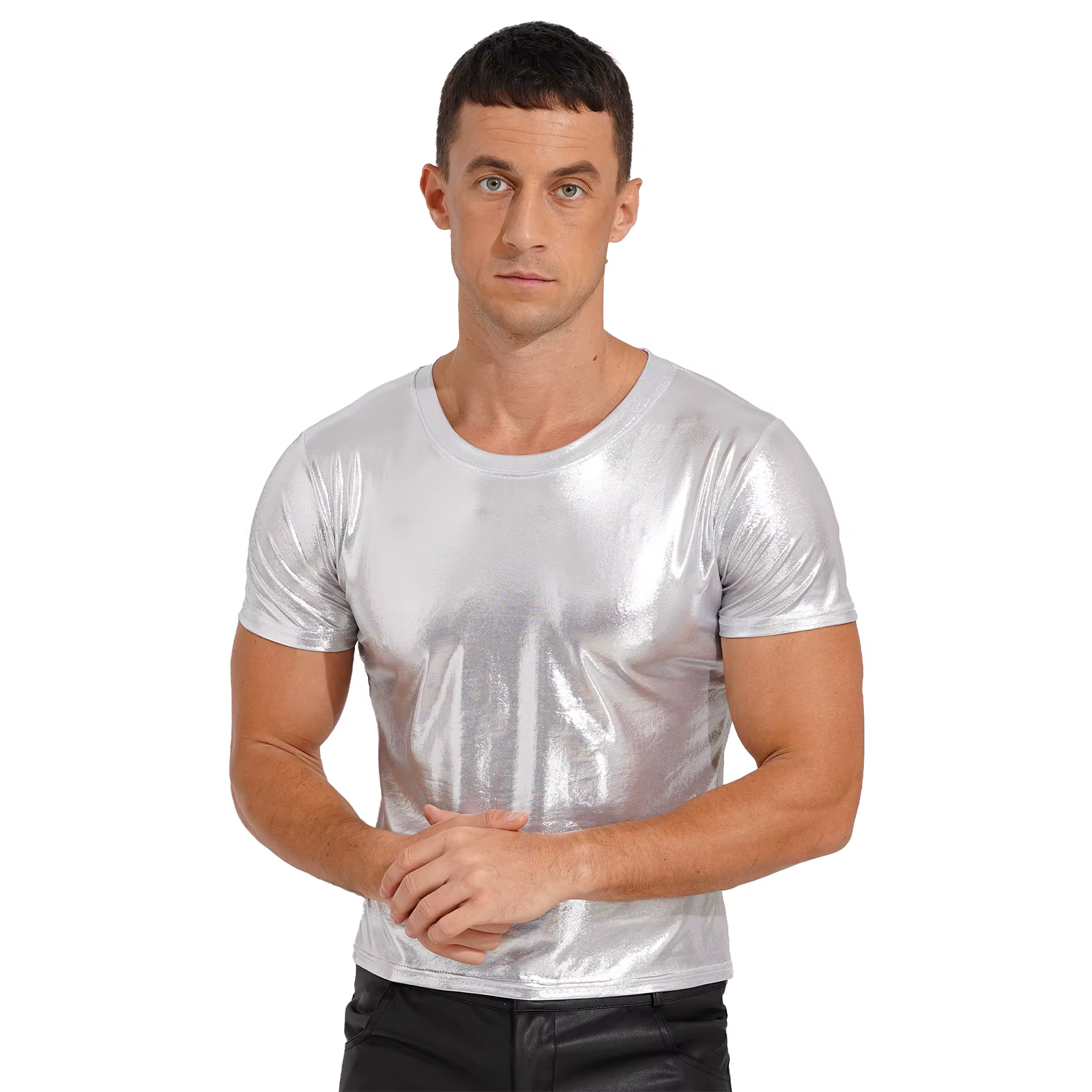 T-shirt métallique brillant pour hommes