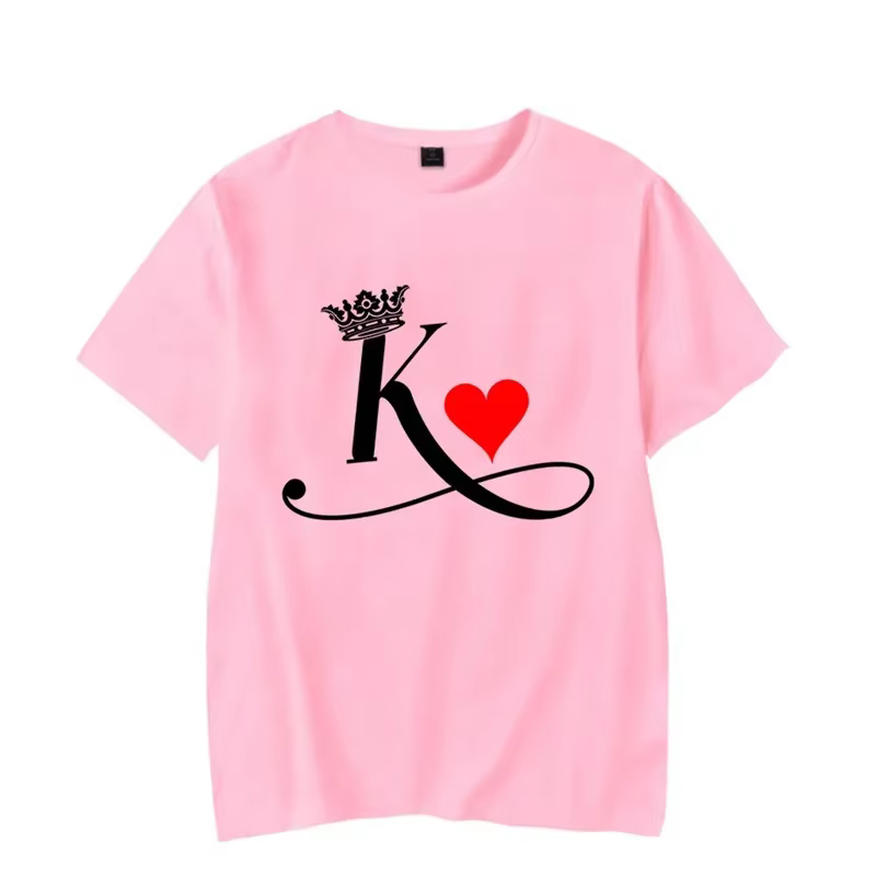 Mode lettre impression Couple t-shirt pour les amoureux nouvelle chemise coréenne Chic roi reine coeur graphique t-shirts pour les Couples