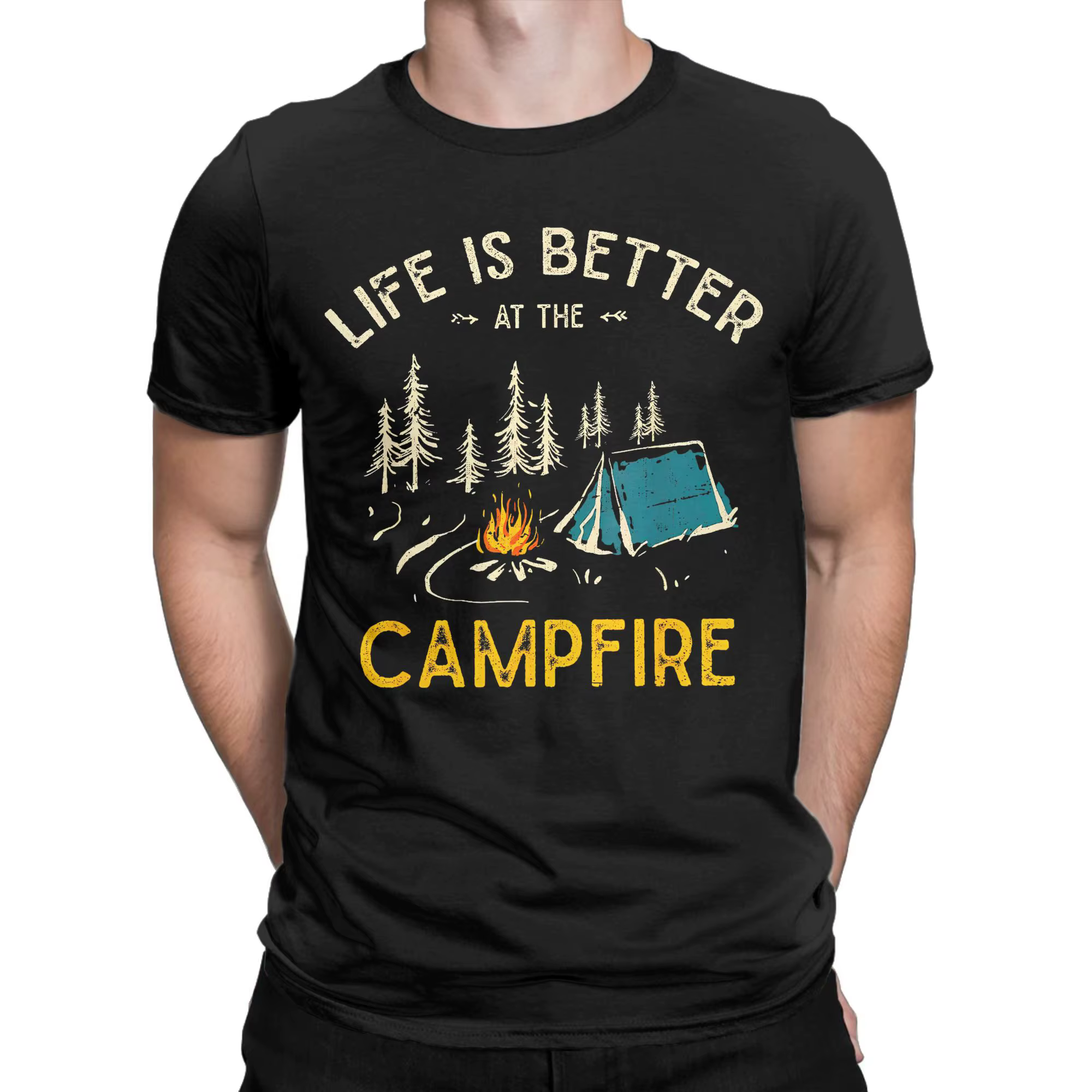 Camping graphique T-Shirts la vie est meilleure au feu de camp chemise pour Camper cadeau pour hommes femmes amour