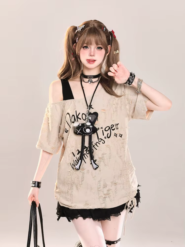 T-shirt court à épaules dénudées pour femme