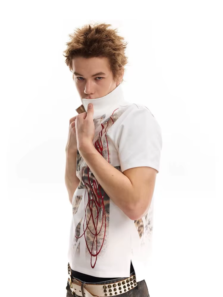 Polo homme Y2K Union Jack imprimé léopard rouge pailleté Streetwear Harajuku unisexe coupe ample tendance mode nouvelle arrivée cool