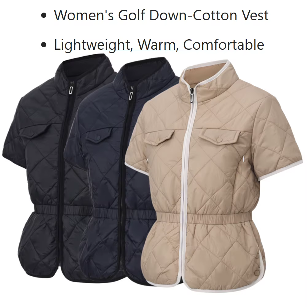 Gilet de golf en duvet de coton pour femme - Veste chaude à col montant pour l'automne