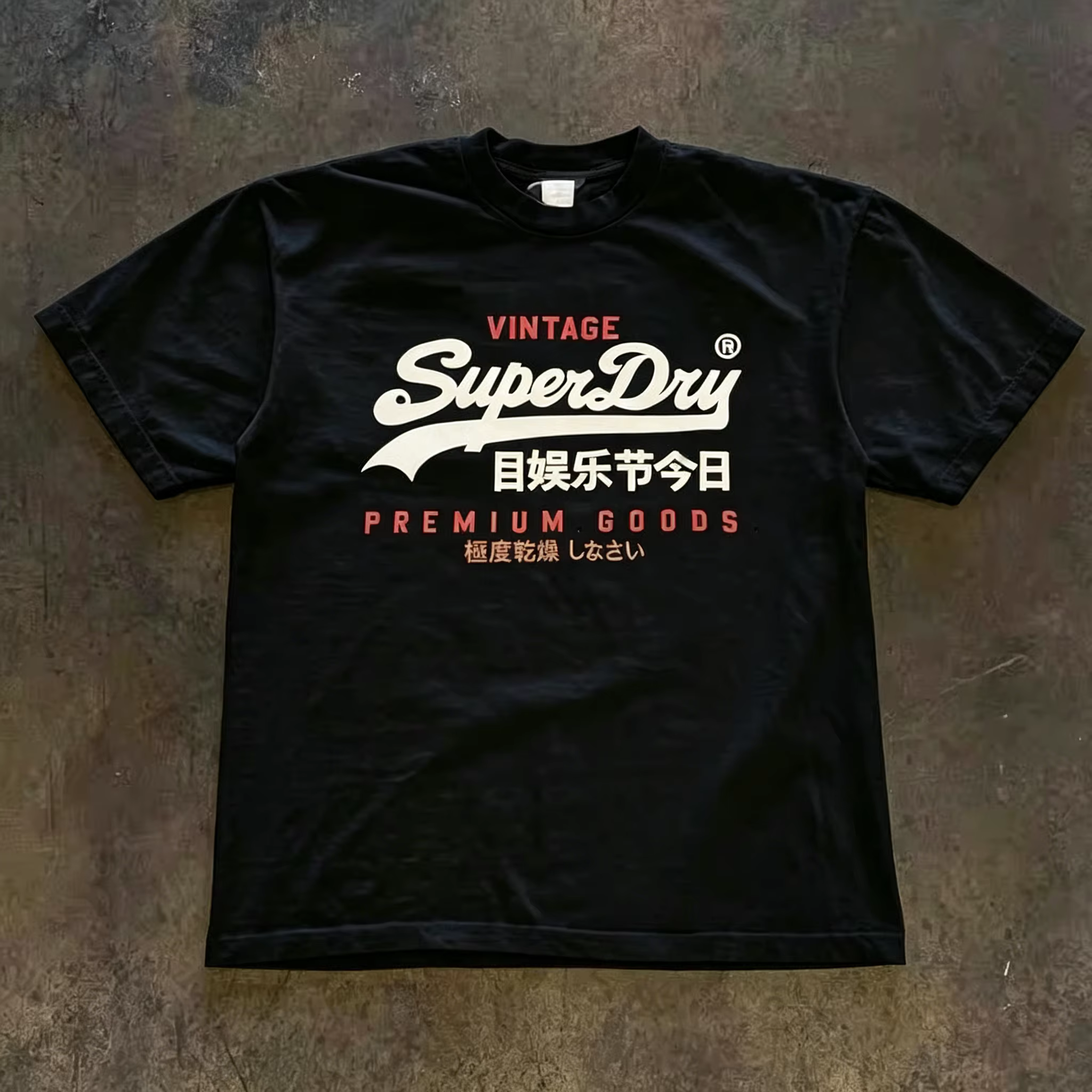 T-shirt graphique rétro SuperDry style japonais pour homme 100 % coton coupe oversize streetwear blanc Nouveauté 2026