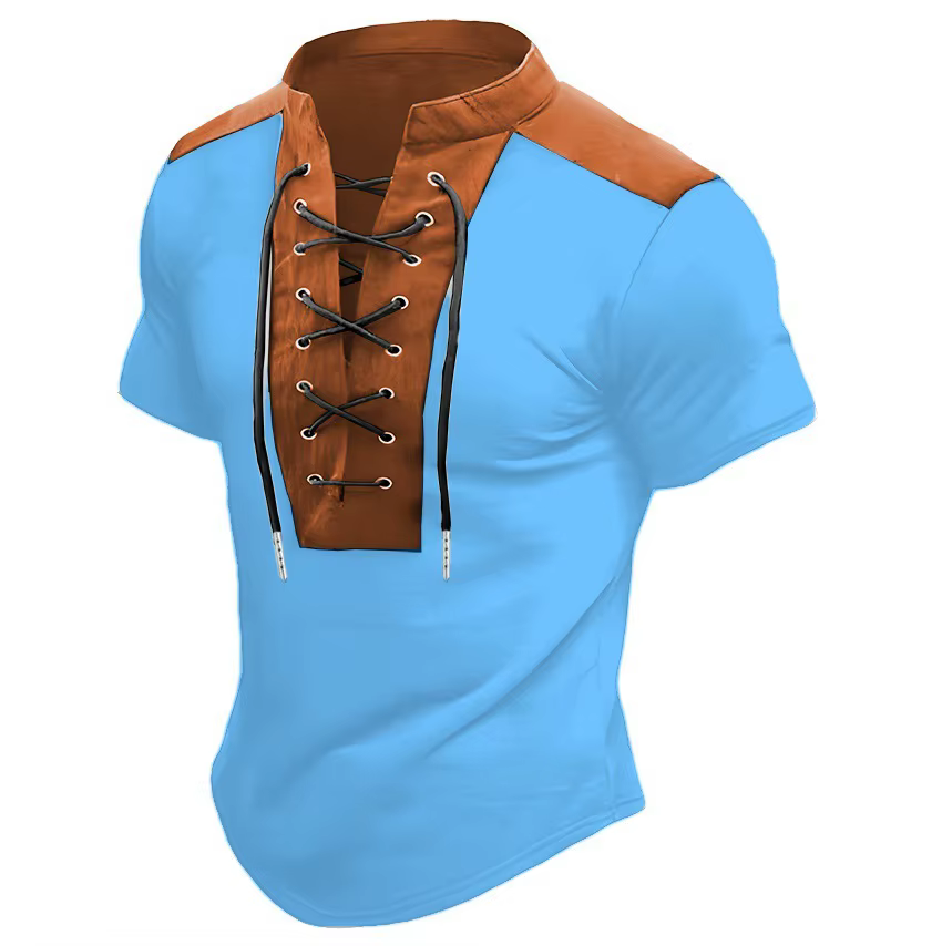 T-shirt vintage à col montant avec cordon de serrage