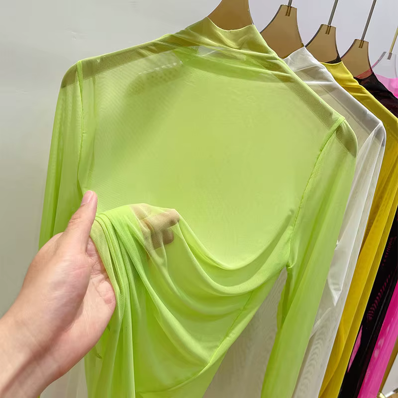 T-shirt à manches longues en gaze transparente pour femmes