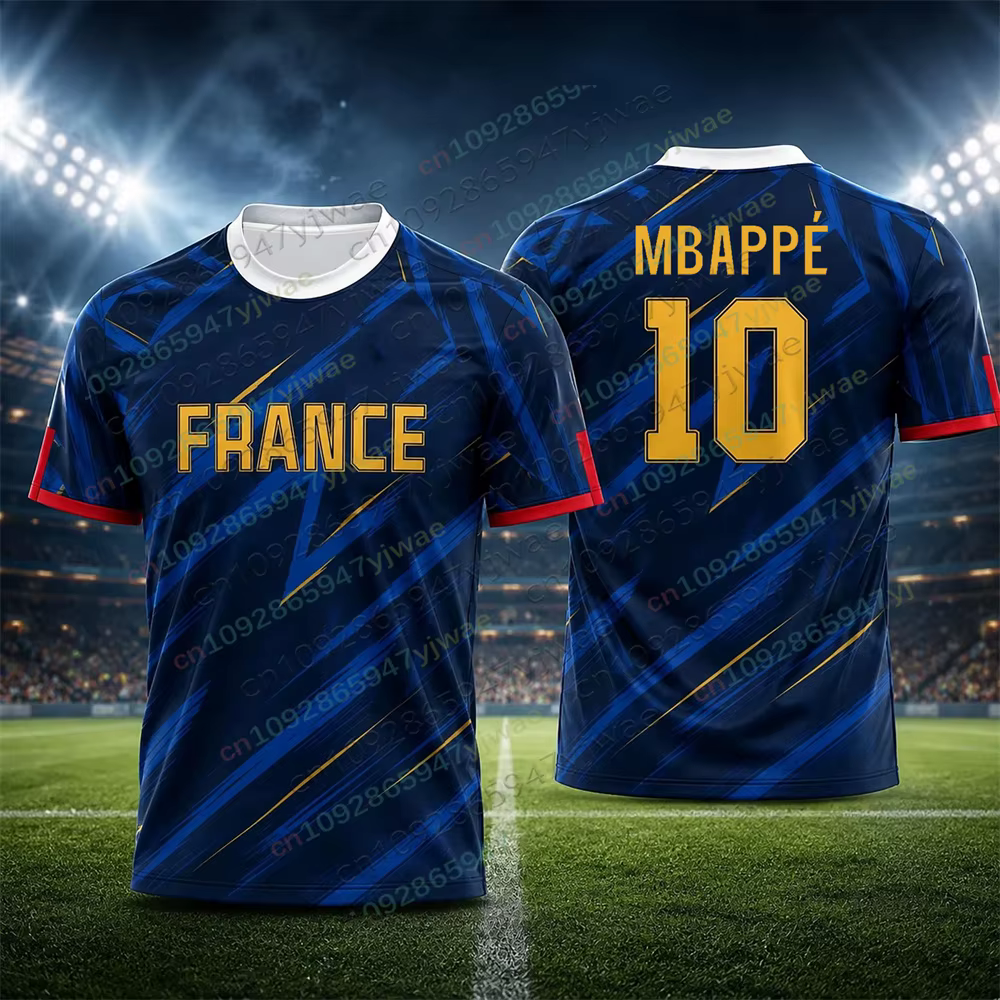 Maillot de Foot France 2026 Édition Fan Mbappé N°10 T-shirt de Football Respirant Séchage Rapide Vêtement de Sport Été Homme Femme Haut