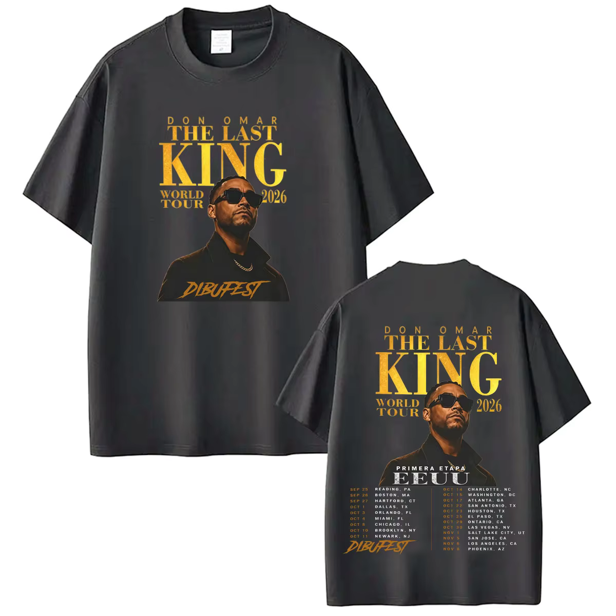 T-shirt imprimé du rappeur Don Omar The Last King Tour 2026 pour hommes et femmes