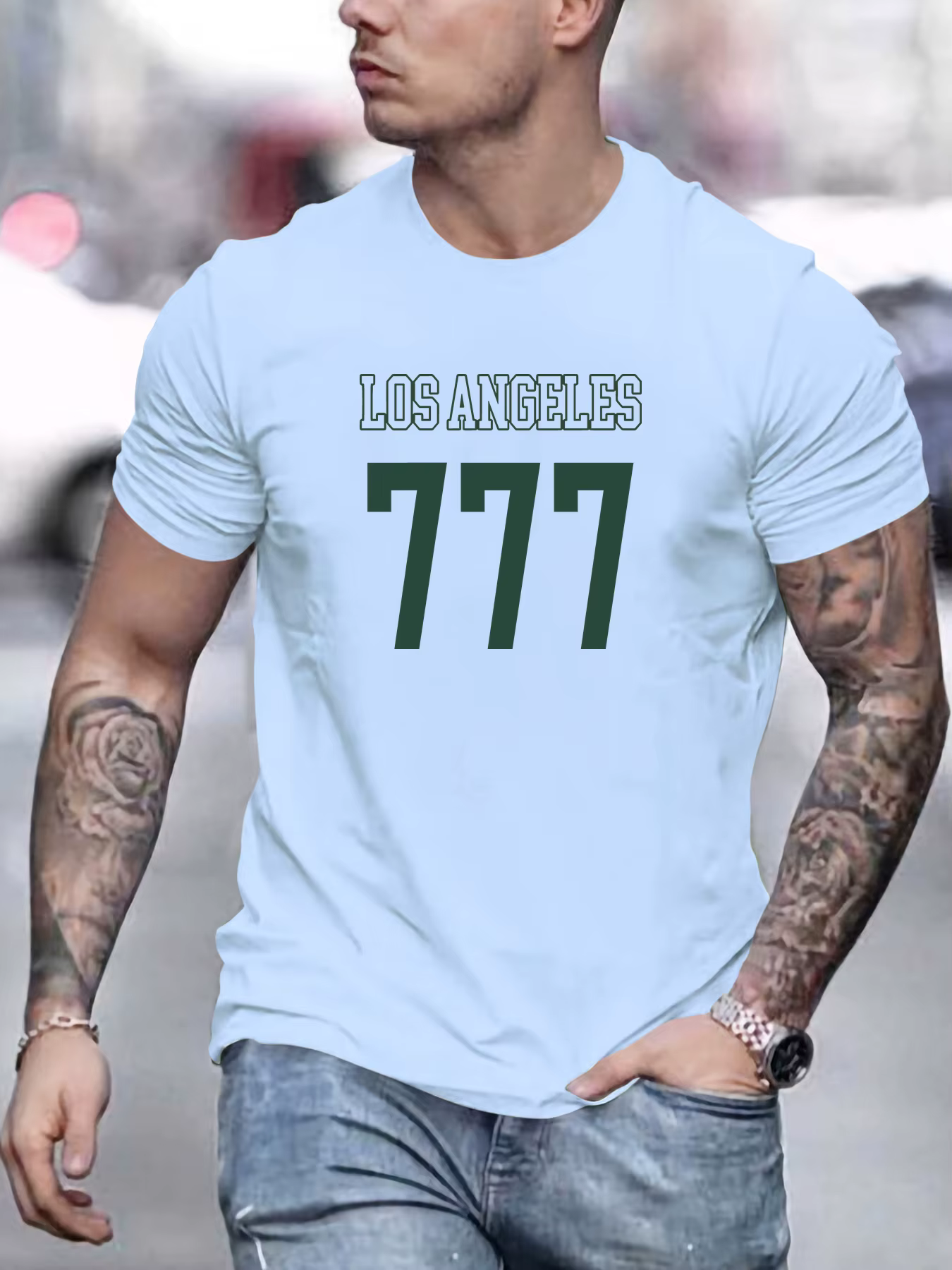 Homme T-shirt à manches courtes LOS ANGELES 777 imprimé été col rond respirant surdimensionné