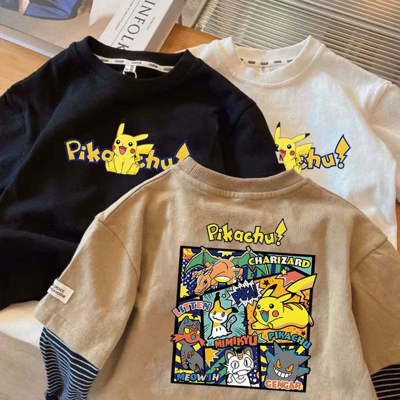 T-shirt pour enfants 100% coton Pokemon Pikachu Charizard Gengar imprimé