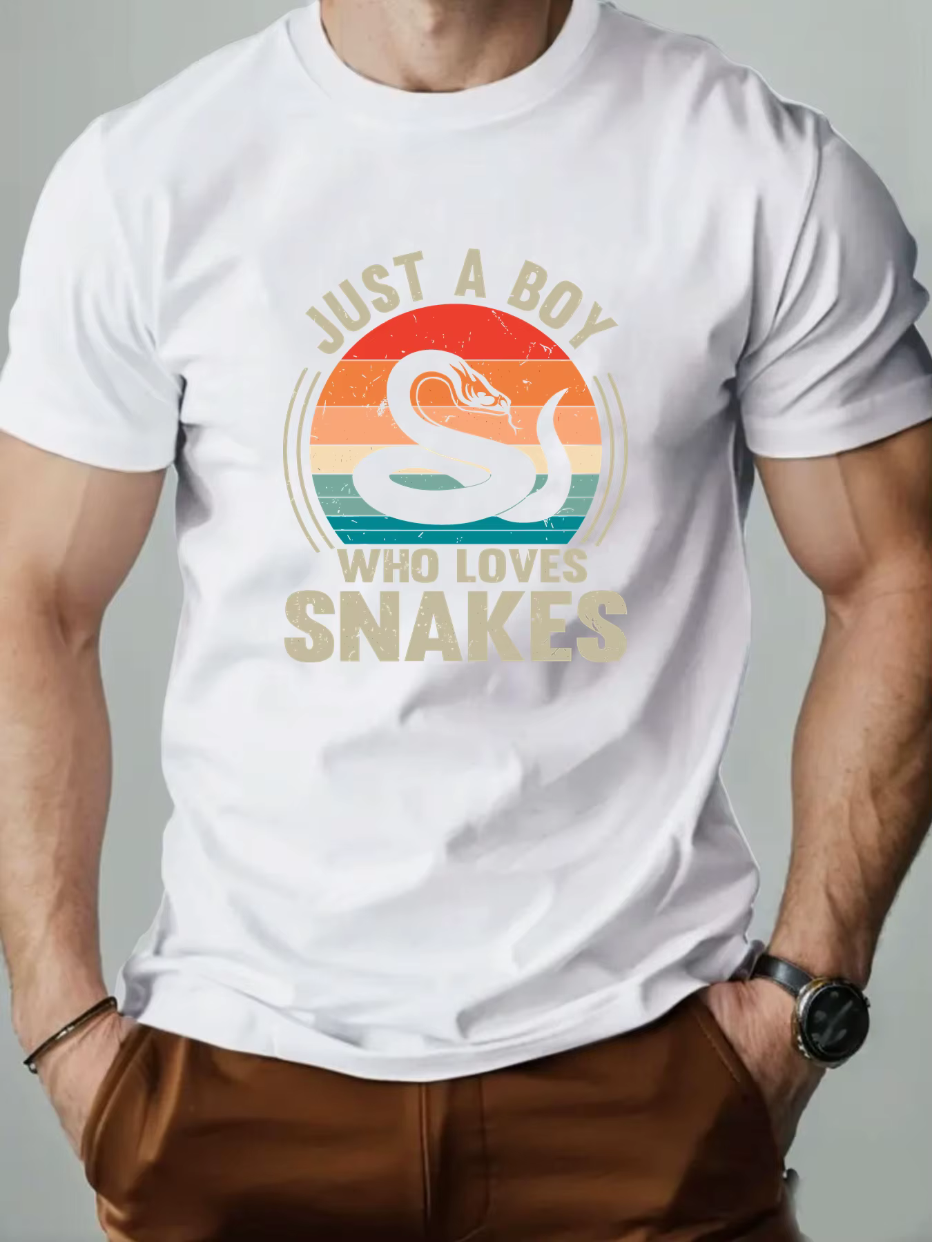 T-Shirt homme 100% coton dessin animé Animal serpent imprimé été surdimensionné col rond respirant décontracté manches