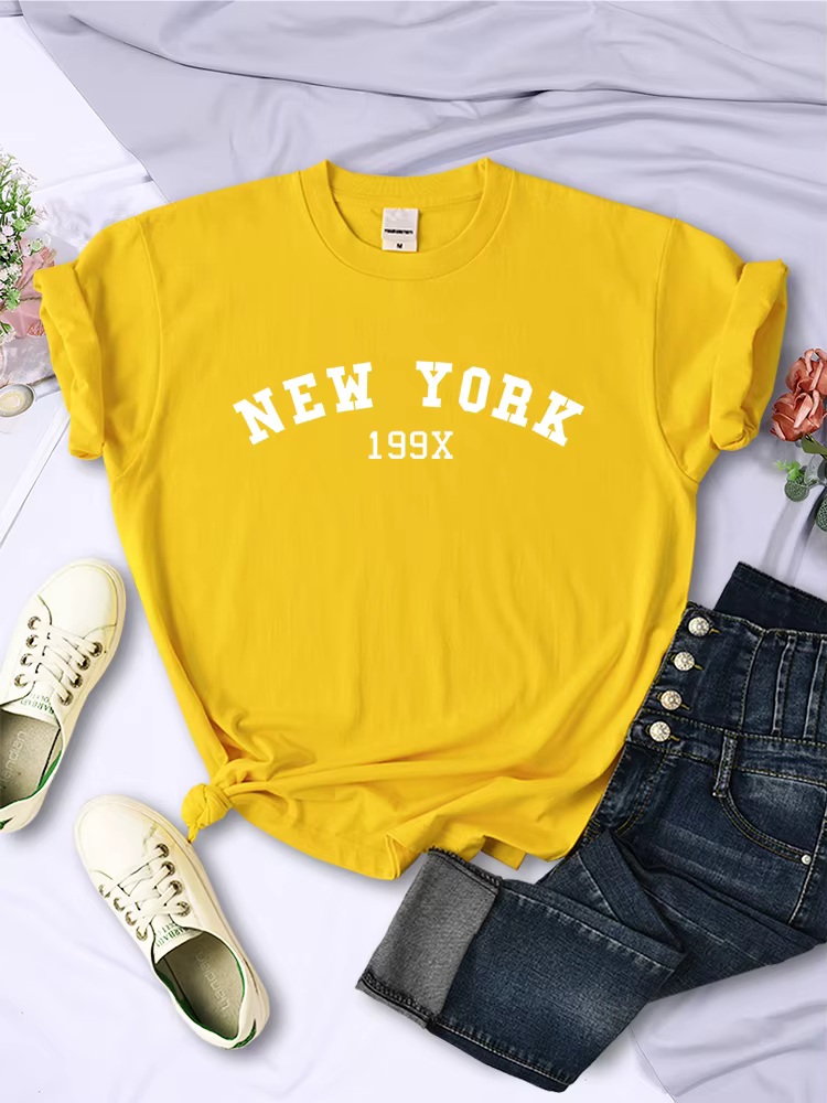 New York 199X personnalité lettre t-shirt femmes marque de mode à manches courtes décontracté confortable