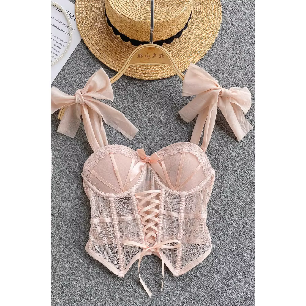 Spaghetti sangle débardeur pour femmes sans bretelles intégré soutien-gorge dentelle patchwork Tulle nœud Camis été