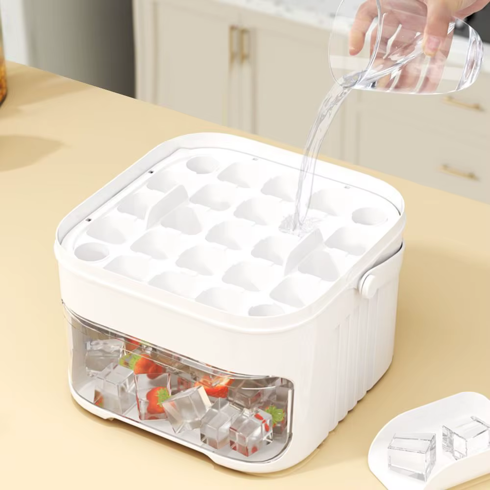 Machine à glaçons à 50 cubes avec capuchon de presse facile, Machine à glaçons Double couche, réfrigérateur, stockage de glace domestique, boîte à glace